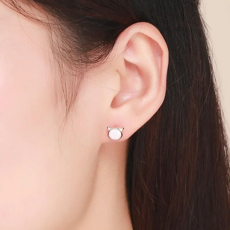 (image for) Pandora Style Rose Gold Meow Star Stud Earrings - SCE538 - View 4