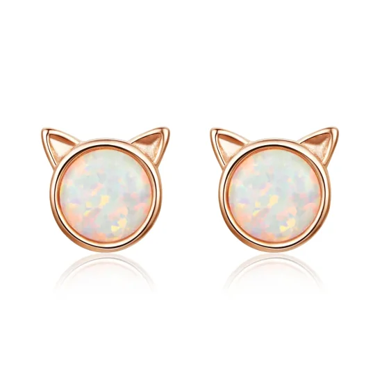 (image for) Pandora Style Rose Gold Meow Star Stud Earrings - SCE538