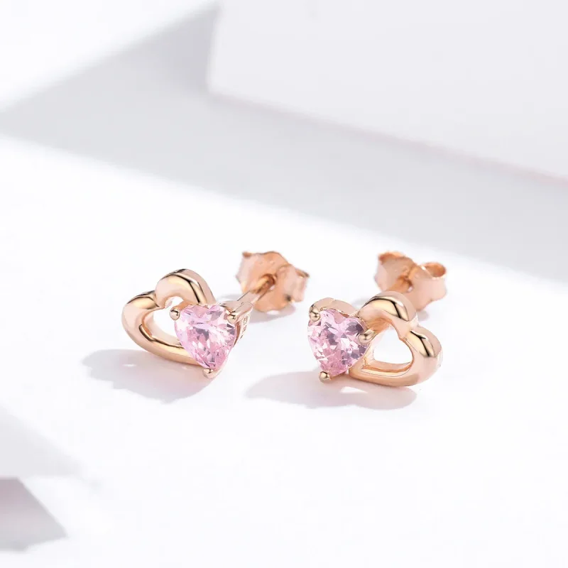 (image for) Pandora Style Rose Gold Palpitation Stud Earrings - SCE090-C - View 2