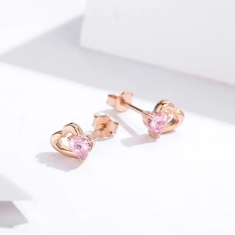 (image for) Pandora Style Rose Gold Palpitation Stud Earrings - SCE090-C - View 3