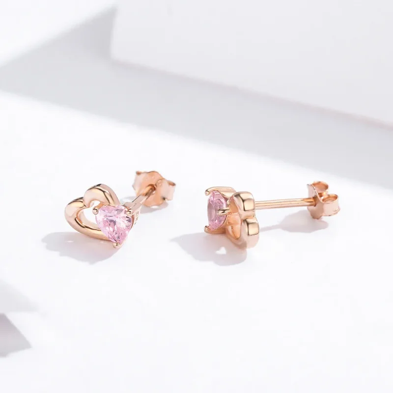 (image for) Pandora Style Rose Gold Palpitation Stud Earrings - SCE090-C - View 4