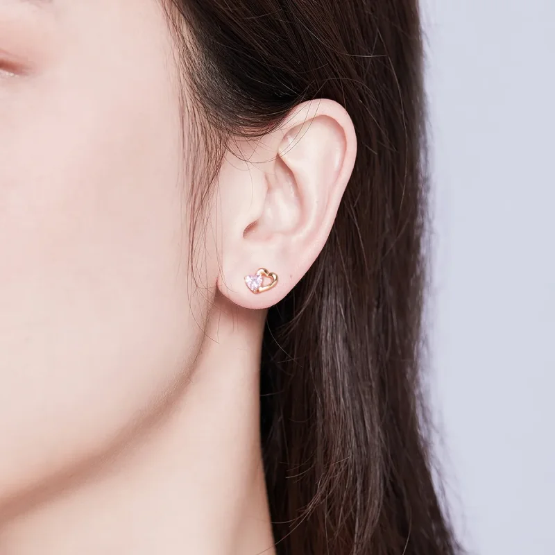 (image for) Pandora Style Rose Gold Palpitation Stud Earrings - SCE090-C - View 5