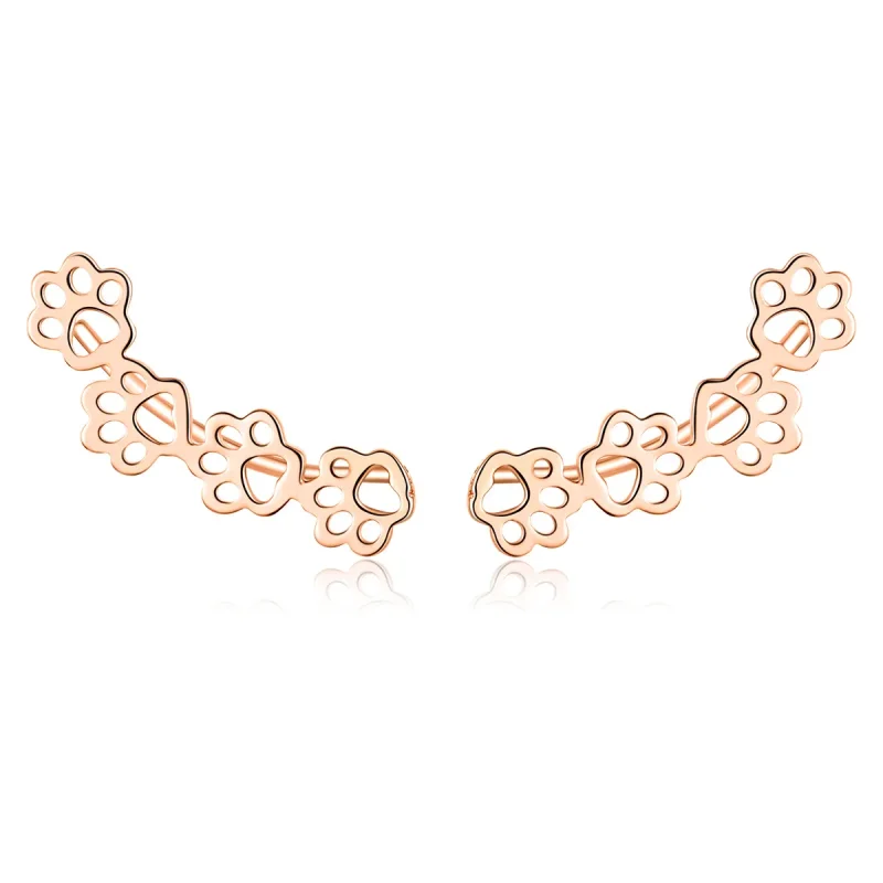 (image for) Pandora Style Rose Gold Paw Trail Stud Earrings - SCE430-C
