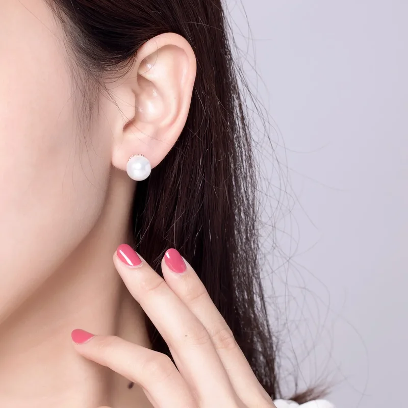 (image for) Pandora Style Rose Gold Pearl Stud Earrings - SCE609 - View 5