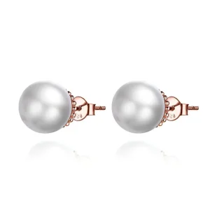 (image for) Pandora Style Rose Gold Pearl Stud Earrings - SCE609