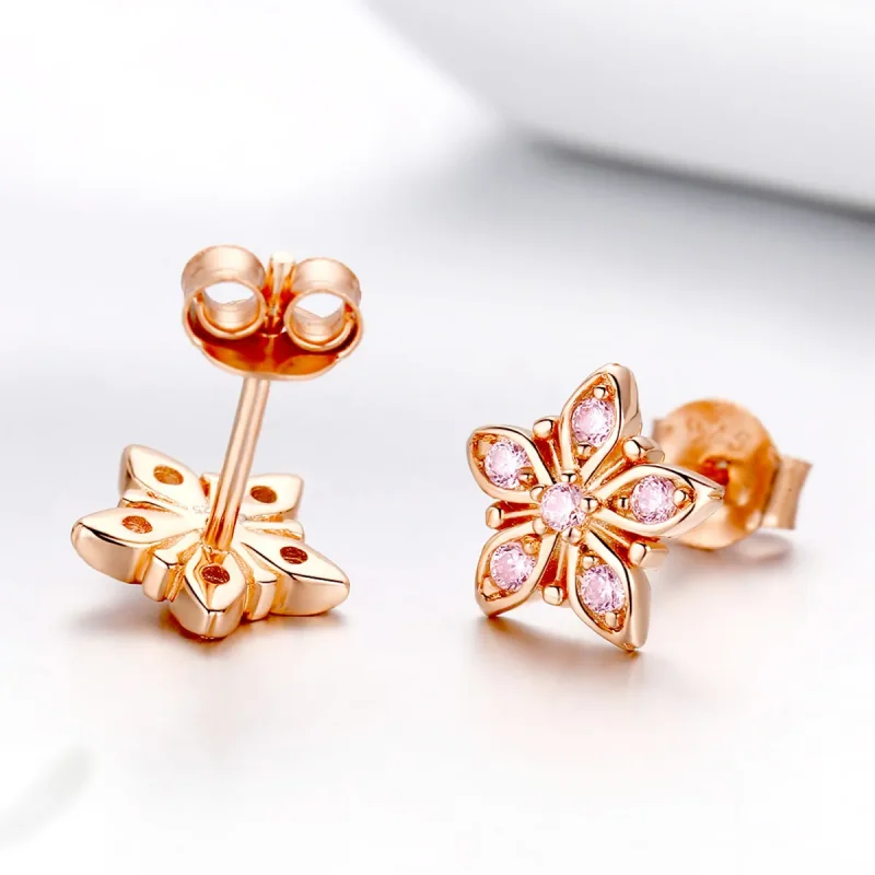 (image for) Pandora Style Rose Gold Pink Daisy Stud Earrings - BSE034 - View 2