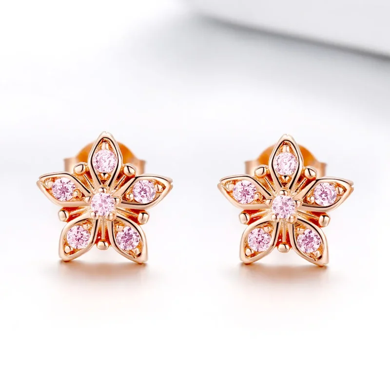 (image for) Pandora Style Rose Gold Pink Daisy Stud Earrings - BSE034 - View 3