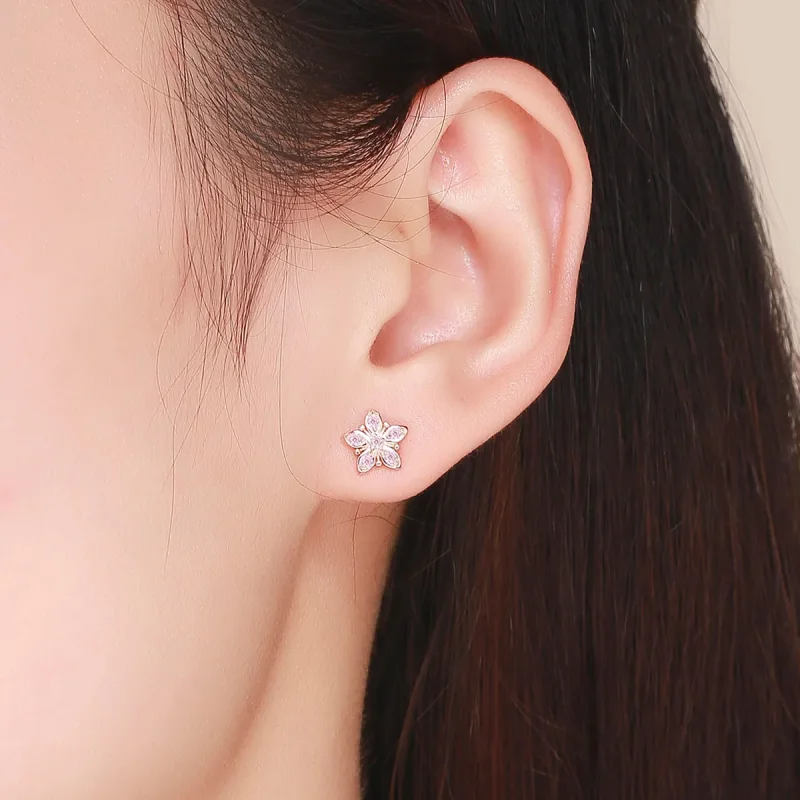 (image for) Pandora Style Rose Gold Pink Daisy Stud Earrings - BSE034 - View 5