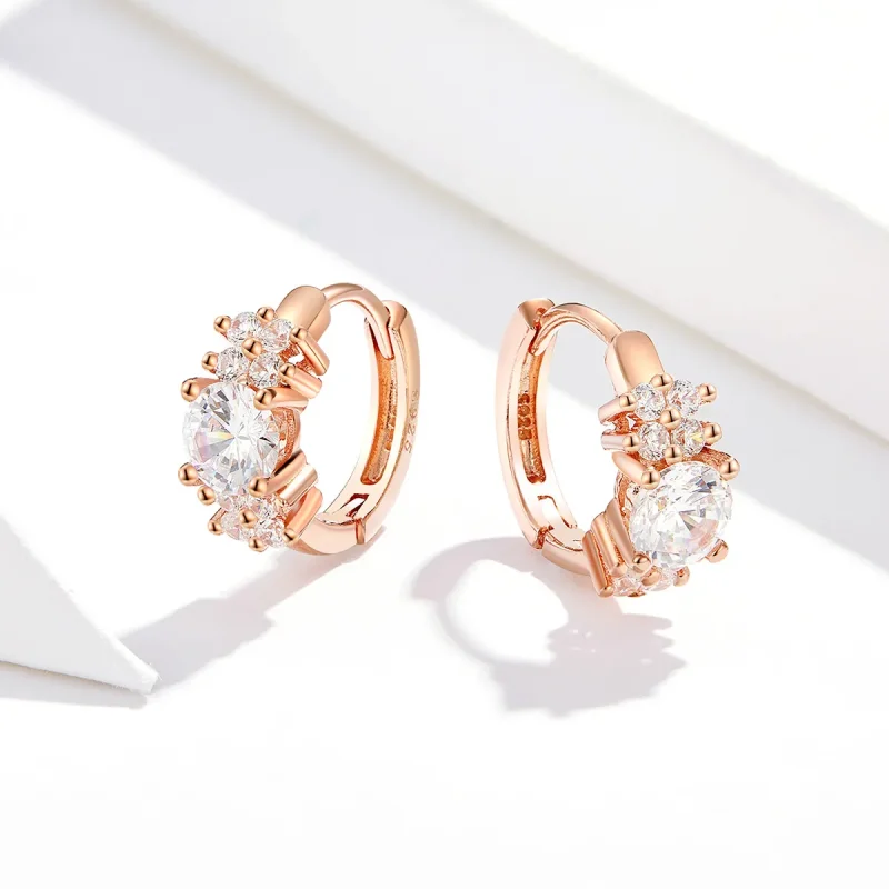 (image for) Pandora Style Rose Gold Romantic Shine Hoop Earrings - SCE485-C - View 2