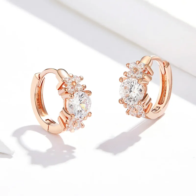(image for) Pandora Style Rose Gold Romantic Shine Hoop Earrings - SCE485-C - View 3