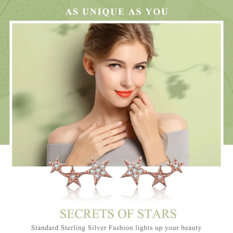 (image for) Pandora Style Rose Gold Secrets of Stars Stud Earrings - SCE291 - View 2