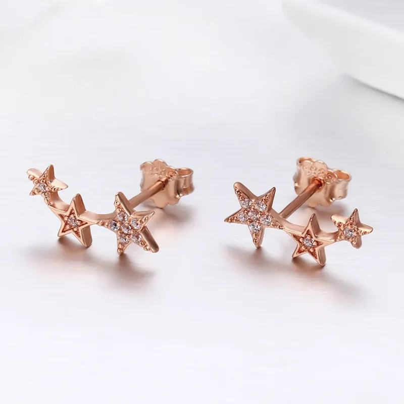 (image for) Pandora Style Rose Gold Secrets of Stars Stud Earrings - SCE291 - View 4