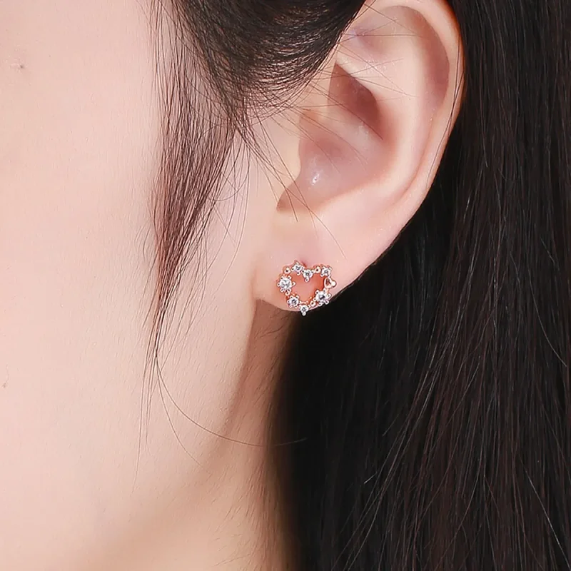(image for) Pandora Style Rose Gold Shining Heart Stud Earrings - SCE575 - View 5