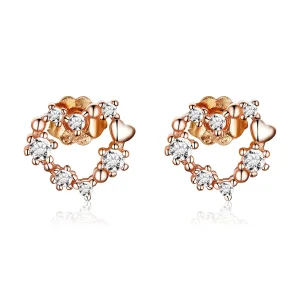 (image for) Pandora Style Rose Gold Shining Heart Stud Earrings - SCE575