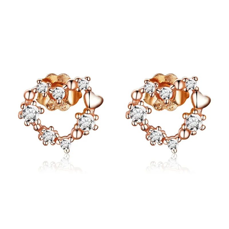 (image for) Pandora Style Rose Gold Shining Heart Stud Earrings - SCE575