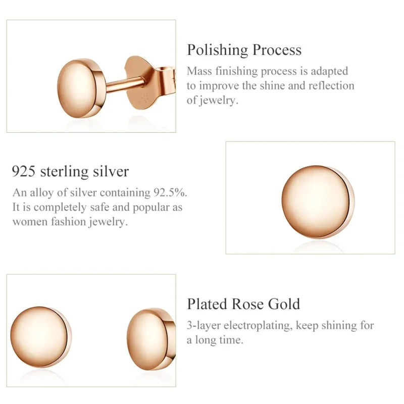(image for) Pandora Style Rose Gold Simple Bean Stud Earrings - SCE705-C - View 3