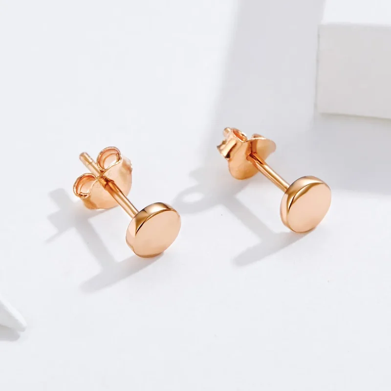 (image for) Pandora Style Rose Gold Simple Bean Stud Earrings - SCE705-C - View 4