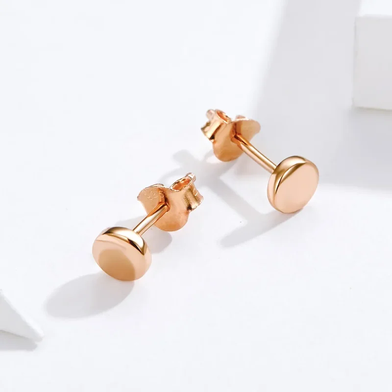 (image for) Pandora Style Rose Gold Simple Bean Stud Earrings - SCE705-C - View 5