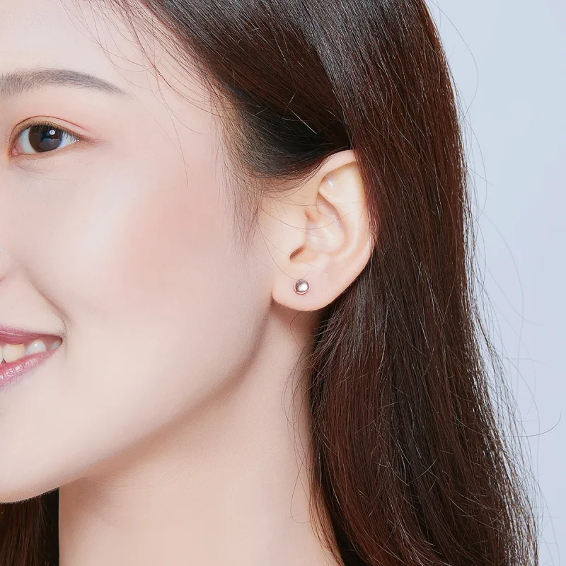 (image for) Pandora Style Rose Gold Simple Bean Stud Earrings - SCE705-C - View 8