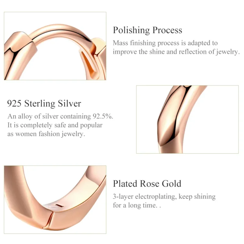 (image for) Pandora Style Rose Gold Simple Hoop Earrings - BSE119 - View 3