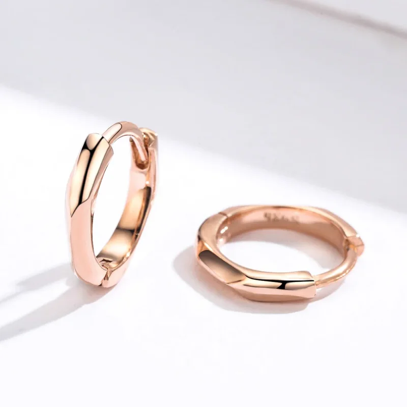 (image for) Pandora Style Rose Gold Simple Hoop Earrings - BSE119 - View 4