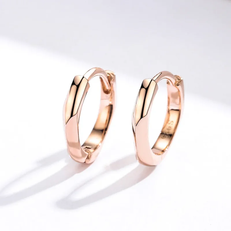 (image for) Pandora Style Rose Gold Simple Hoop Earrings - BSE119 - View 5