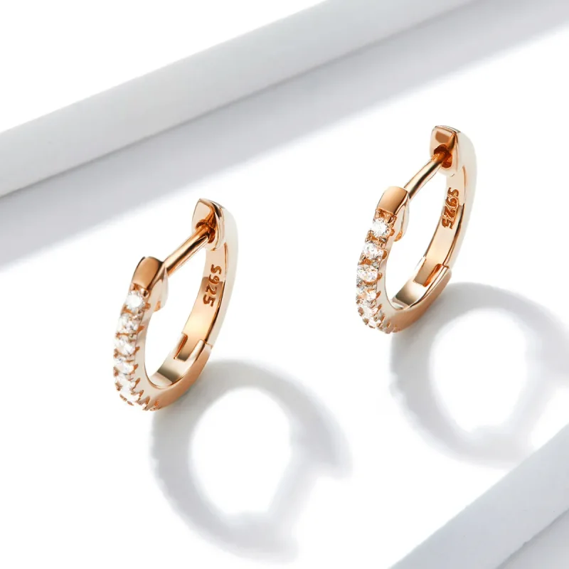 (image for) Pandora Style Rose Gold Small Circle Hoop Earrings - SCE498-C - View 2