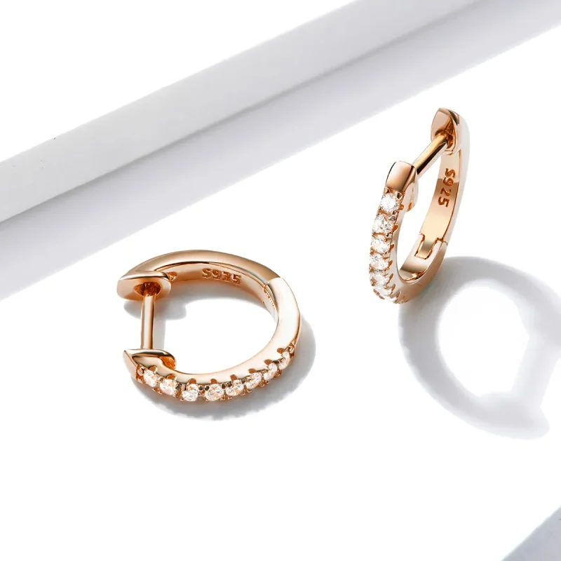 (image for) Pandora Style Rose Gold Small Circle Hoop Earrings - SCE498-C - View 3