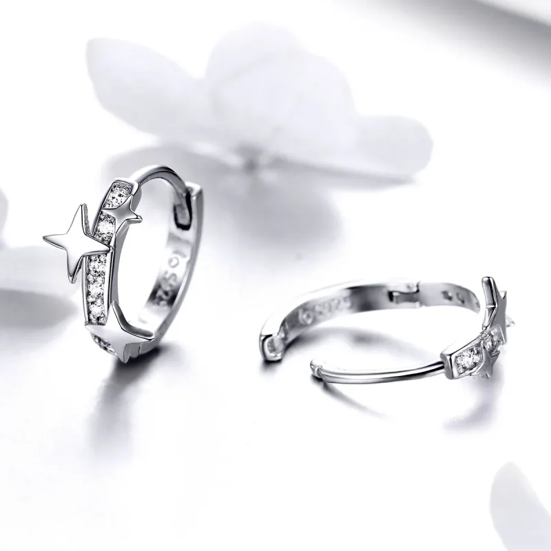 (image for) Pandora Style Silver A Star of Wish Hoop Earrings - BSE076 - View 4