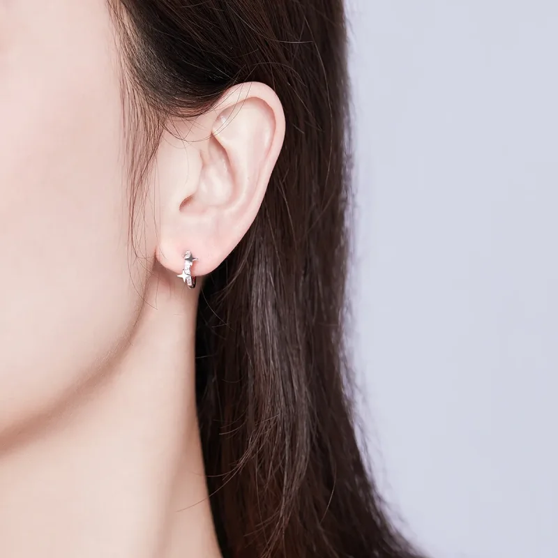 (image for) Pandora Style Silver A Star of Wish Hoop Earrings - BSE076 - View 5