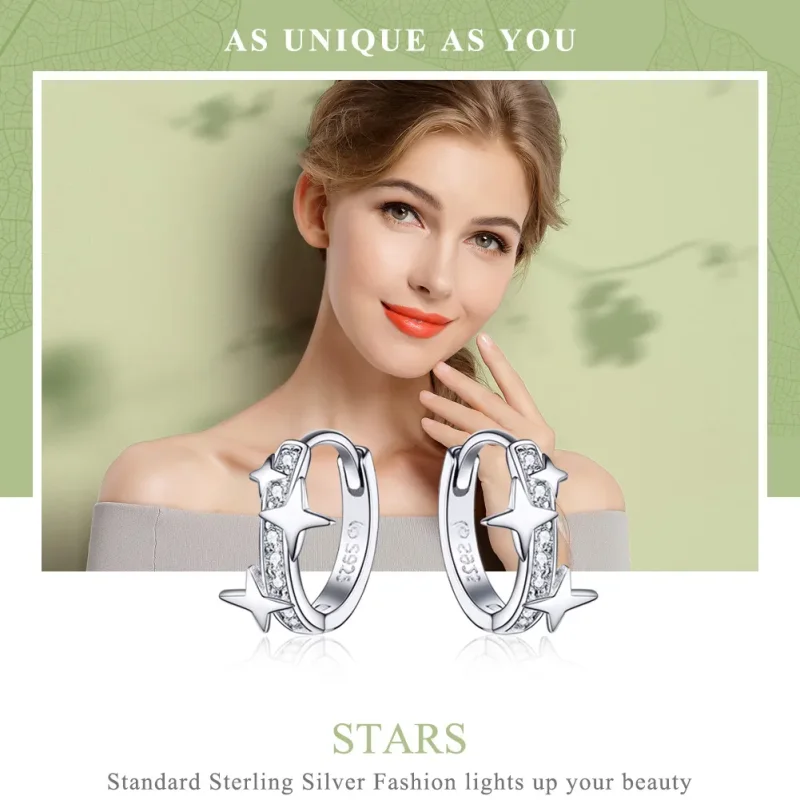 (image for) Pandora Style Silver A Star of Wish Hoop Earrings - BSE076 - View 6