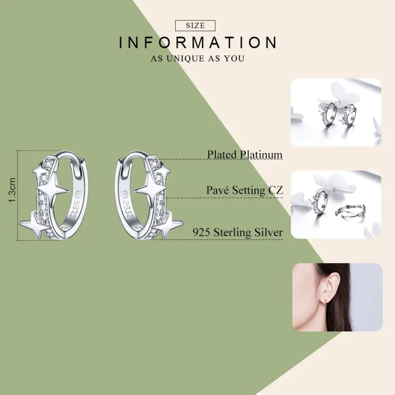 (image for) Pandora Style Silver A Star of Wish Hoop Earrings - BSE076 - View 7