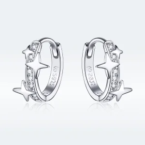 (image for) Pandora Style Silver A Star of Wish Hoop Earrings - BSE076
