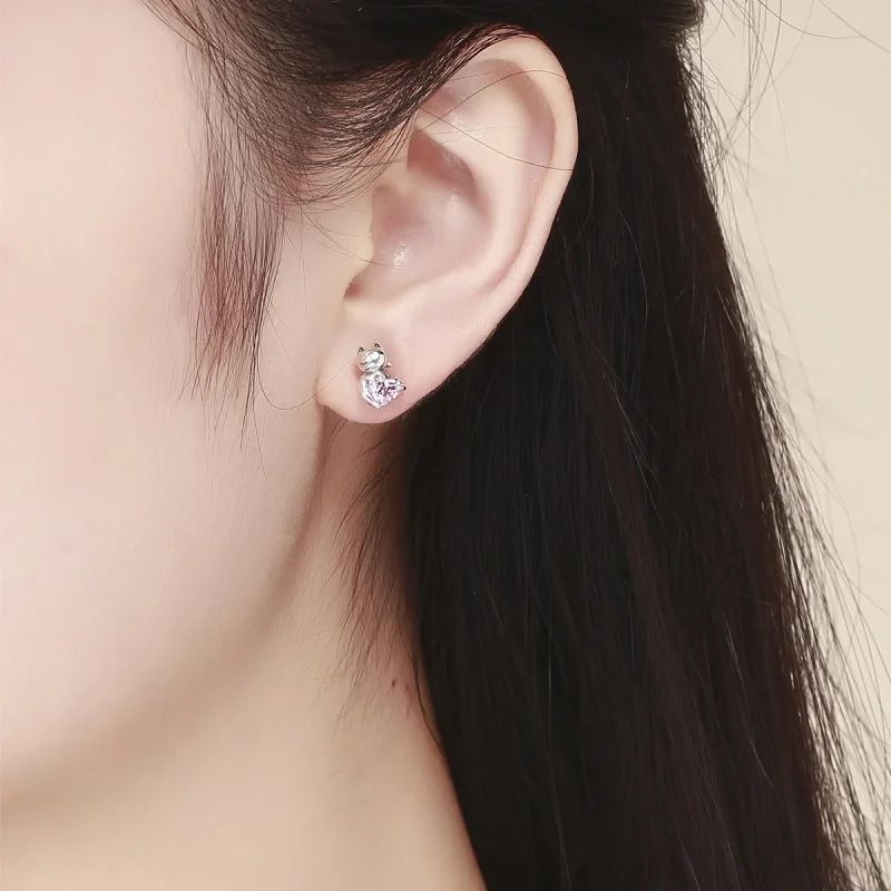 (image for) Pandora Style Silver Adorable Cat Stud Earrings - SCE453 - View 4