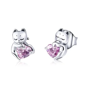 (image for) Pandora Style Silver Adorable Cat Stud Earrings - SCE453