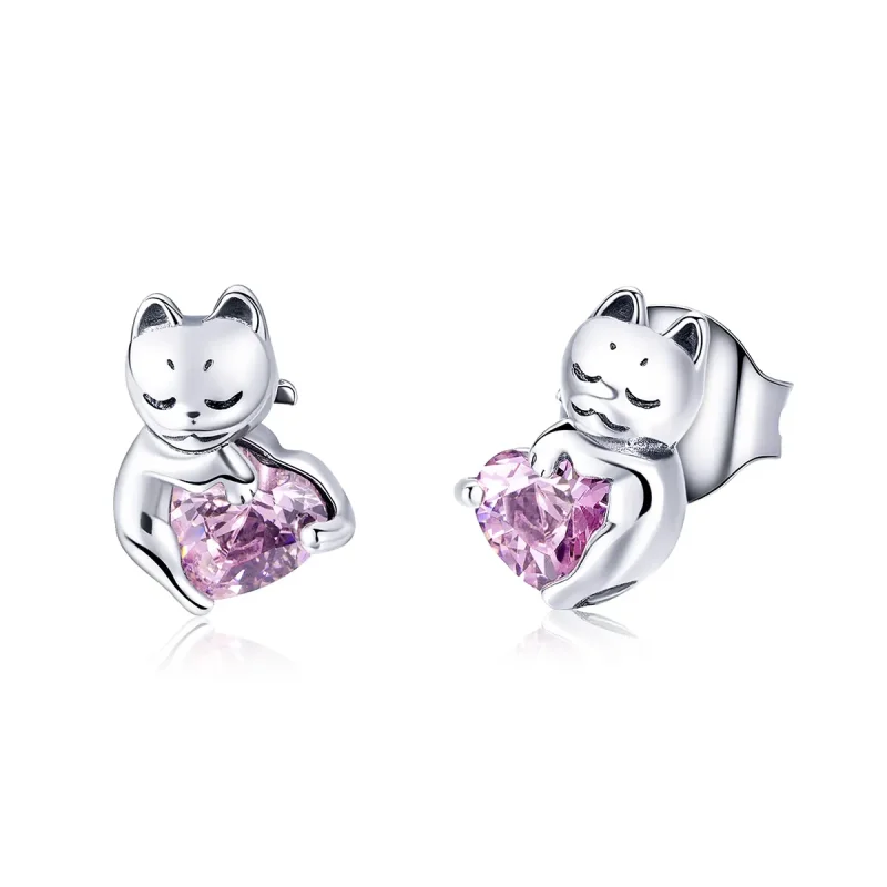 (image for) Pandora Style Silver Adorable Cat Stud Earrings - SCE453