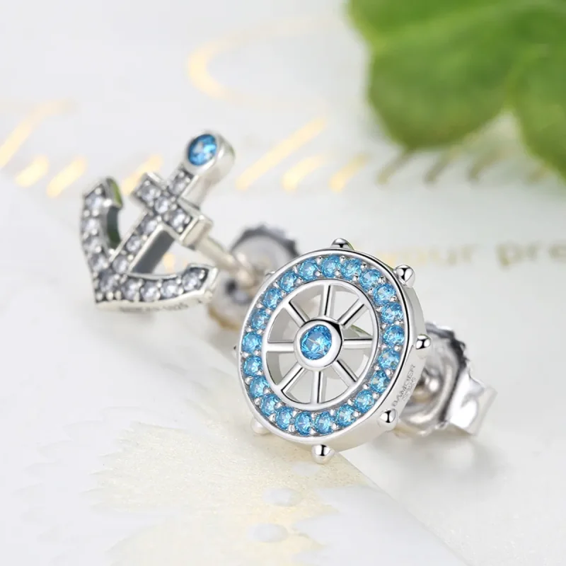 (image for) Pandora Style Silver Anchor Stud Earrings - SCE030 - View 2