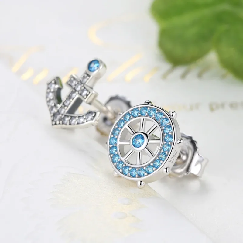 (image for) Pandora Style Silver Anchor Stud Earrings - SCE030 - View 4