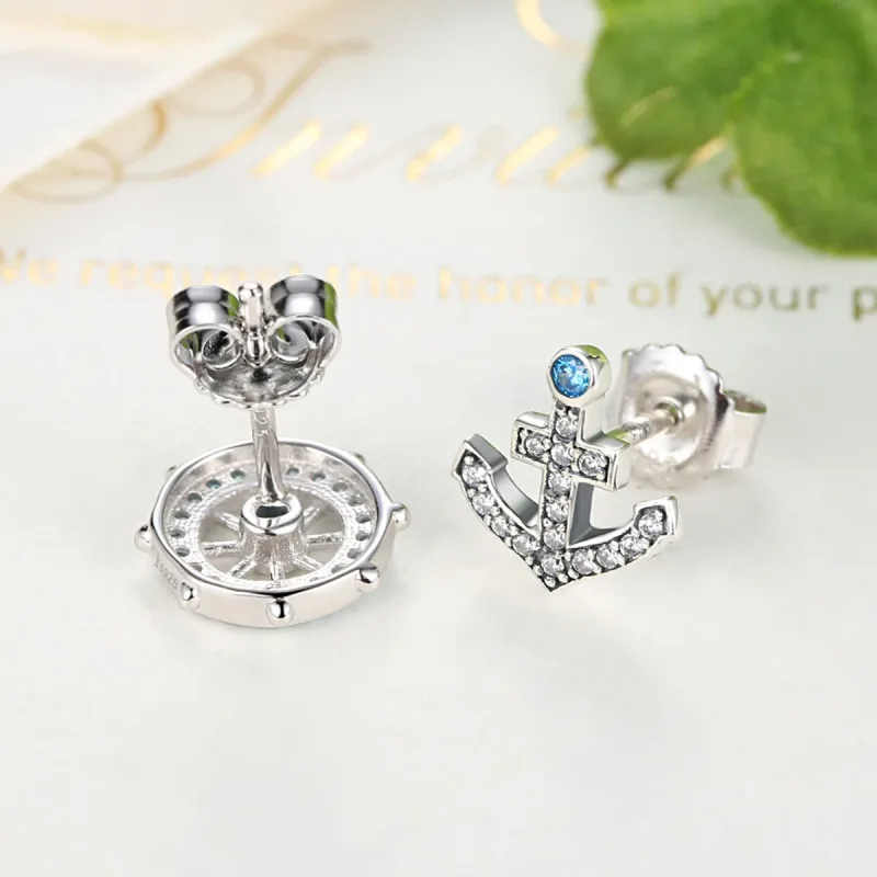 (image for) Pandora Style Silver Anchor Stud Earrings - SCE030 - View 5
