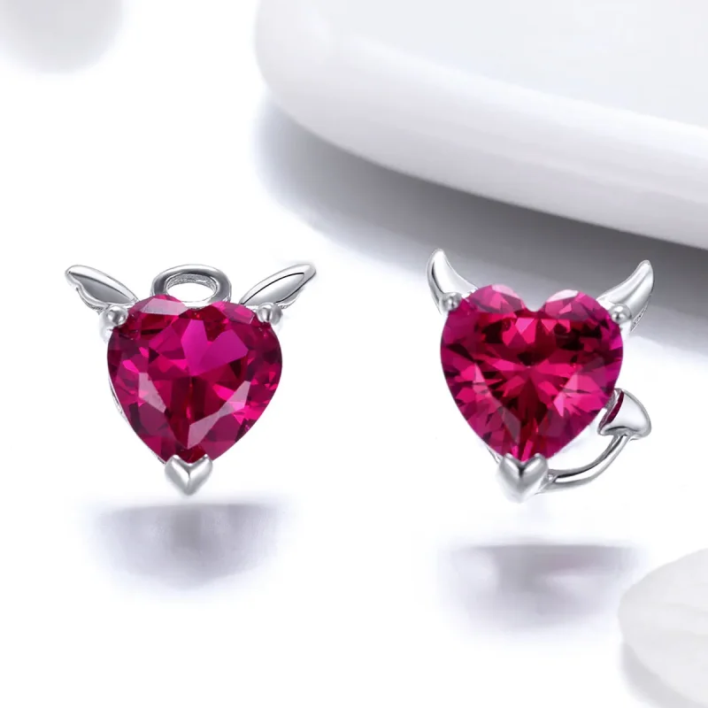(image for) Pandora Style Silver Angel and Devil Stud Earrings - SCE414 - View 4