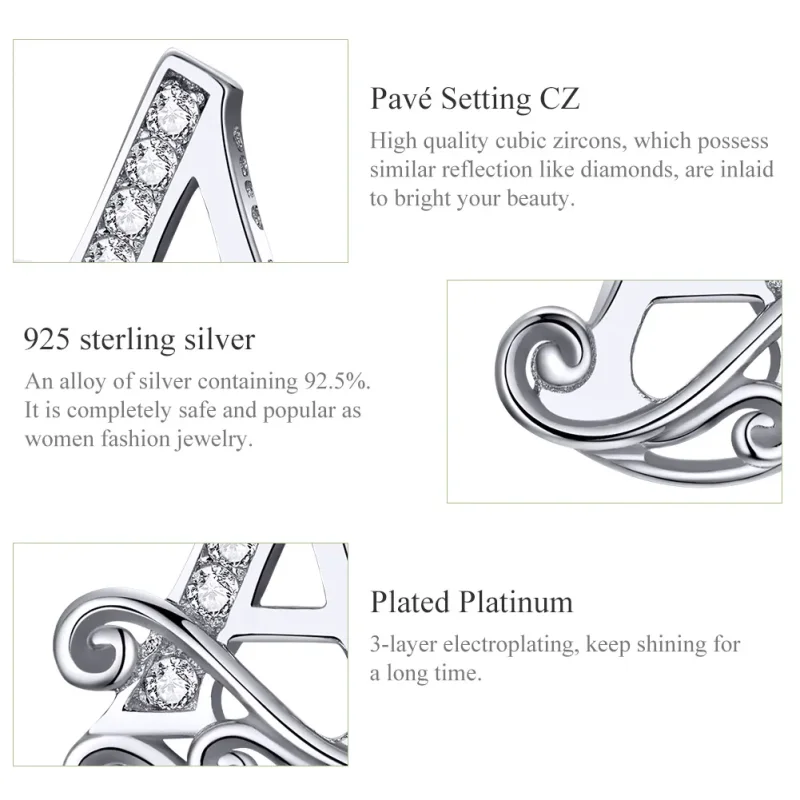 (image for) Pandora Style Silver Anti-Allergy Letter A Stud Earrings - SCE714 - View 3