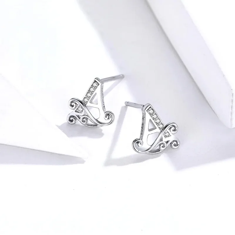 (image for) Pandora Style Silver Anti-Allergy Letter A Stud Earrings - SCE714 - View 4