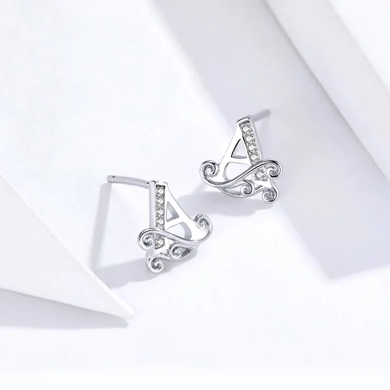 (image for) Pandora Style Silver Anti-Allergy Letter A Stud Earrings - SCE714 - View 5