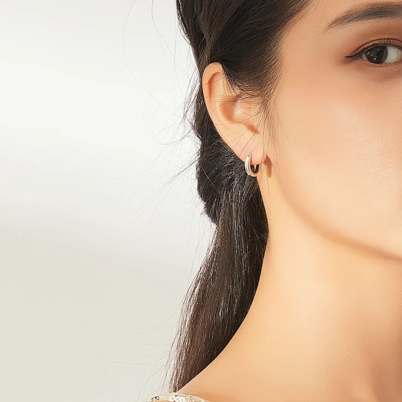 (image for) Pandora Style Silver Anti-Allergy Stars Hoop Earrings - SCE873 - View 6