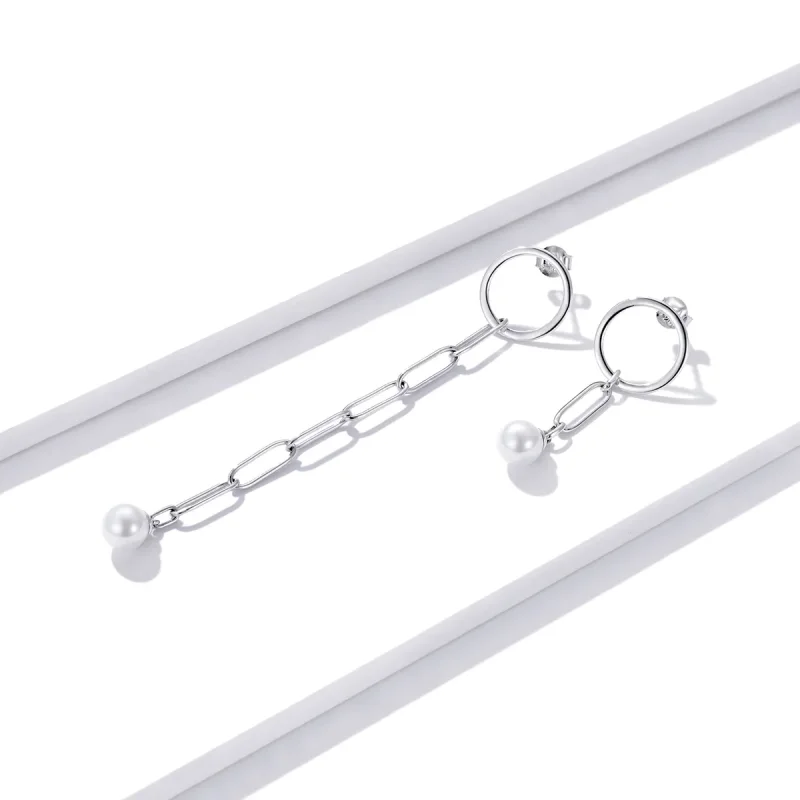 (image for) Pandora Style Silver Asymmetrical Beautiful Circle Dangle Earrings - SCE1012 - View 2