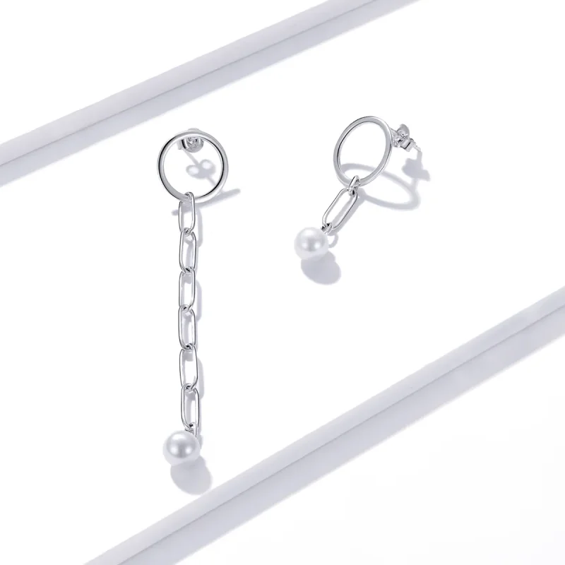 (image for) Pandora Style Silver Asymmetrical Beautiful Circle Dangle Earrings - SCE1012 - View 3