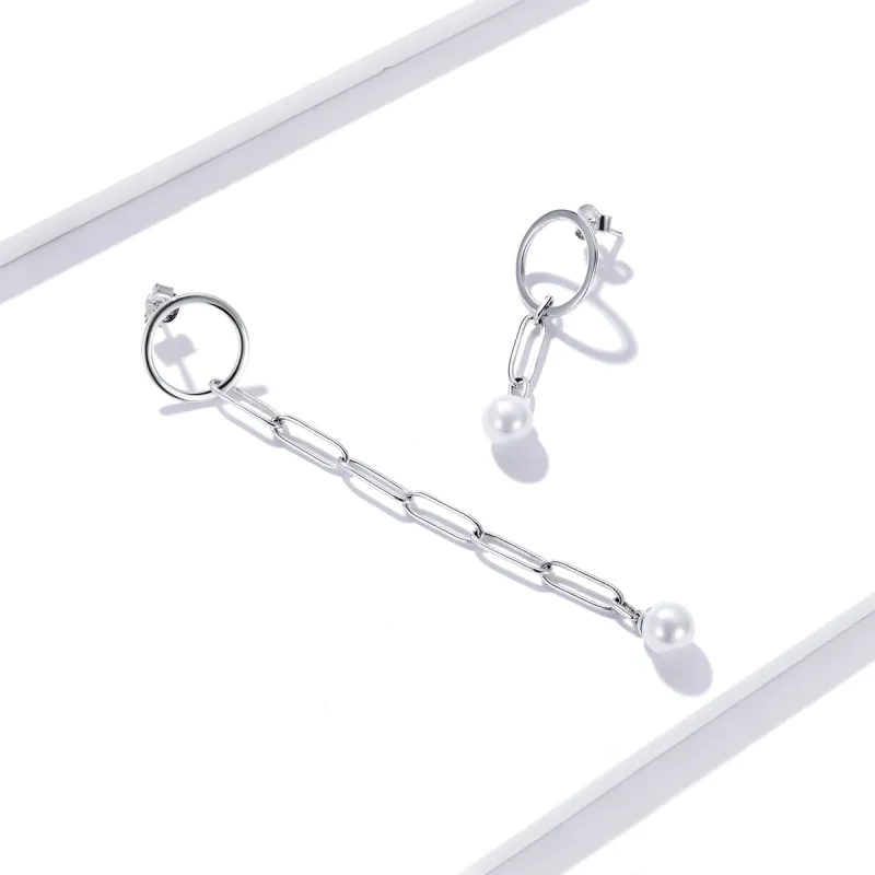 (image for) Pandora Style Silver Asymmetrical Beautiful Circle Dangle Earrings - SCE1012 - View 4