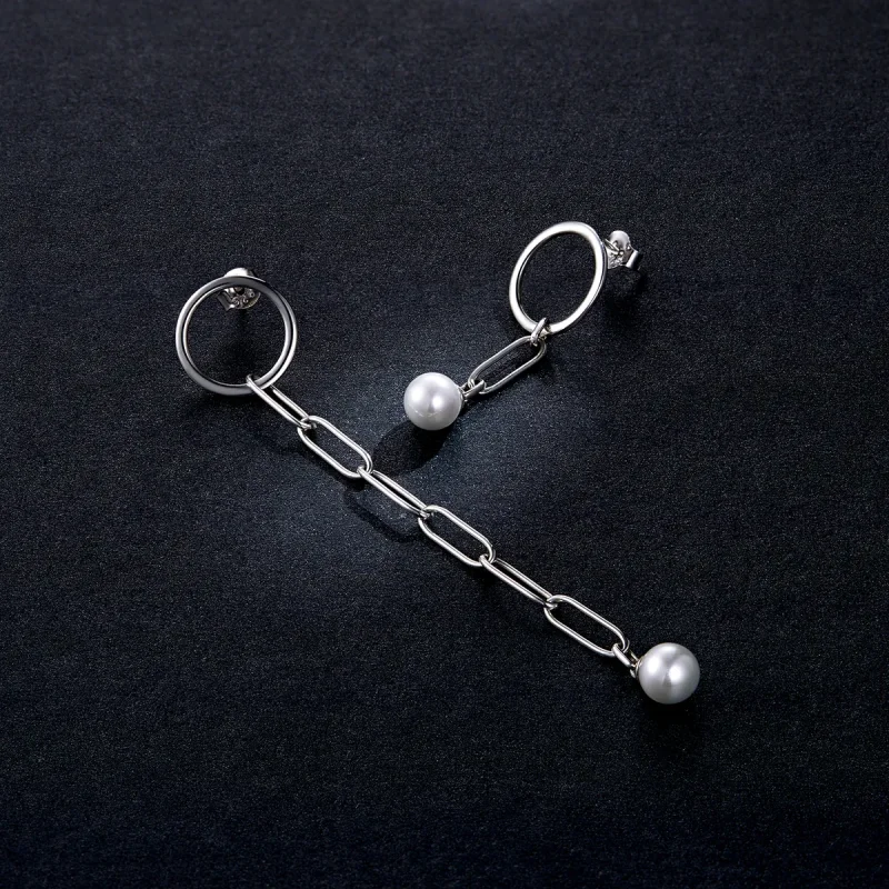(image for) Pandora Style Silver Asymmetrical Beautiful Circle Dangle Earrings - SCE1012 - View 5
