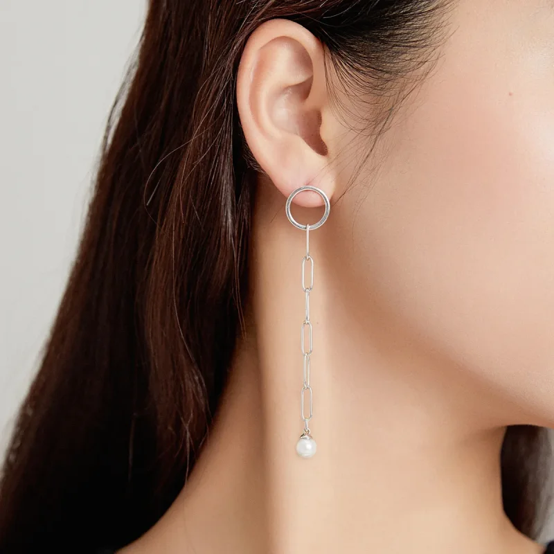 (image for) Pandora Style Silver Asymmetrical Beautiful Circle Dangle Earrings - SCE1012 - View 6