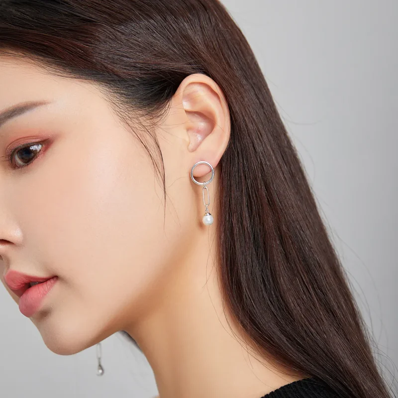 (image for) Pandora Style Silver Asymmetrical Beautiful Circle Dangle Earrings - SCE1012 - View 8